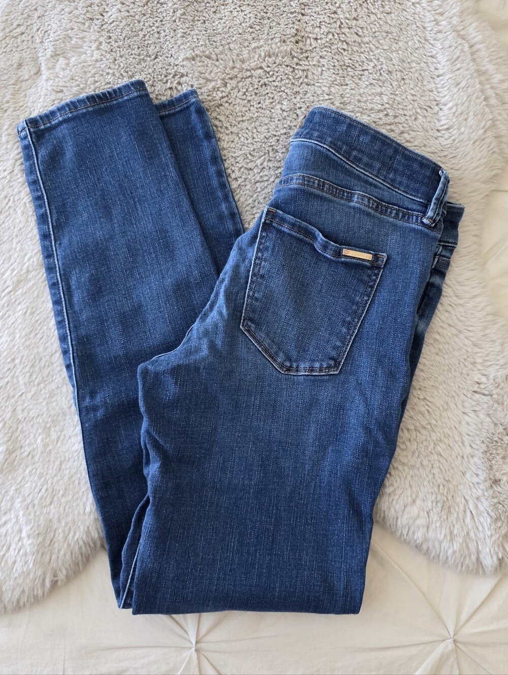 White House Black Market Mid Rise Slim Jeans, Dark Blue Stretch Denim